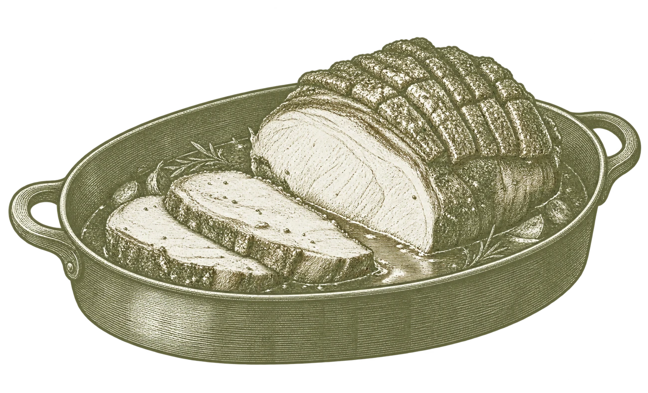 Illustration eines Bratens im Schmortopf